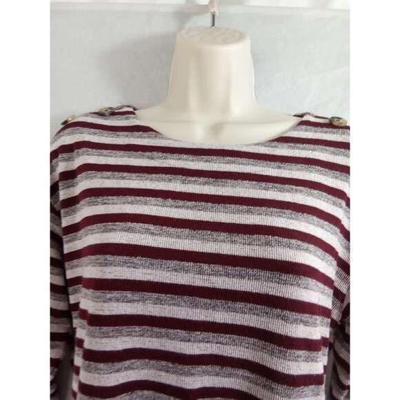 Christopher & Banks Womens Medium 3/4‎ Sleeve Striped Pullover Burgundy Blouse - Picture 4 of 9